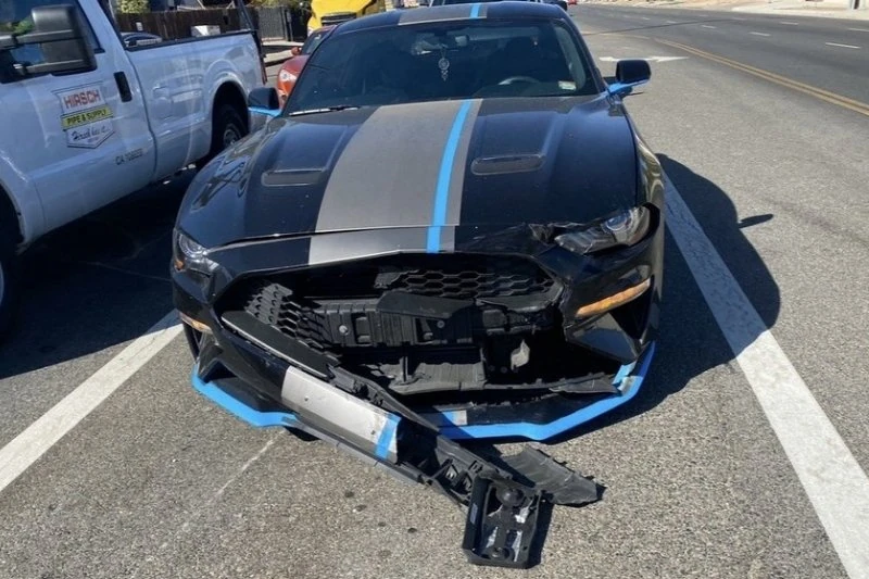 Mustang Black Blue Collision Before