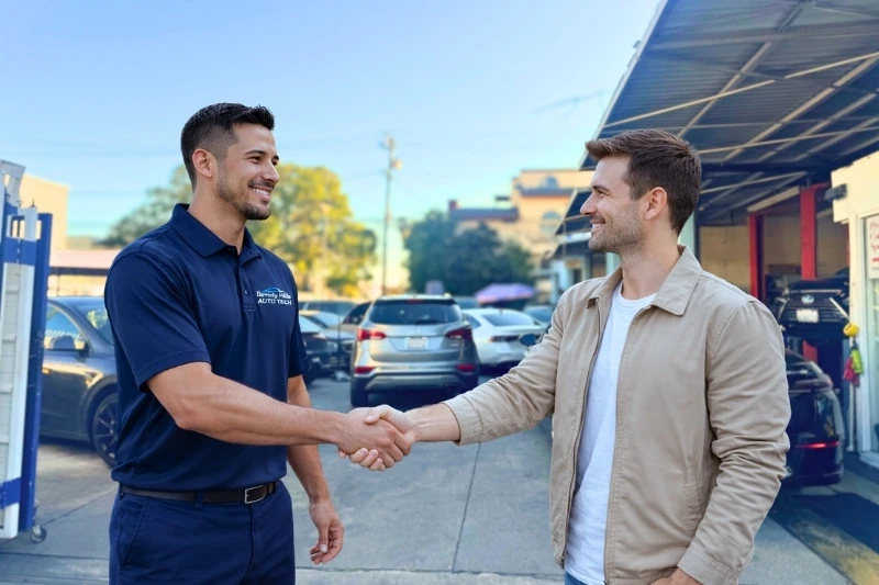 Customer Picking Up a Car from the Auto Body Shop Customer Picking Up a Car from the Auto Body Shop